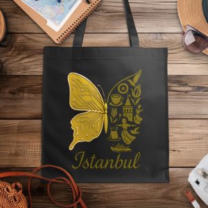 Istanbul Cityscape Butterfly Design Trendy Style Tote Bags