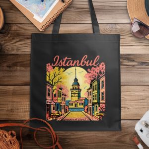 Istanbul Tower in Vintage Travel Art Style Premium Tote Bags