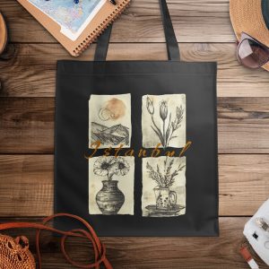 Istanbul Moon Star Flowers Graphic Design Collage Tote Bags