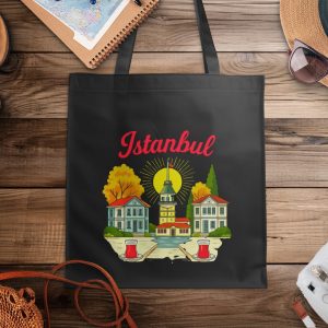 Istanbul City View with Tea Unique Art Design Tote Bags