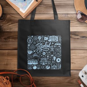 Light Blue Istanbul Travel Inspired Graphic Novelty Tote Bags