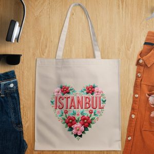 Floral Istanbul Heart Art Destination Inspired Graphic Tote Bags