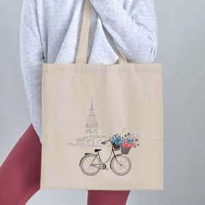 Bicycle Flowers in Istanbul Graphic Design Art Tote Bags