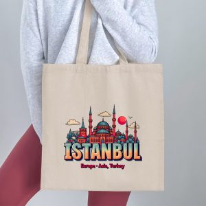 Istanbul Europe Asia Turkey Inspired Design Graphic Tote Bags
