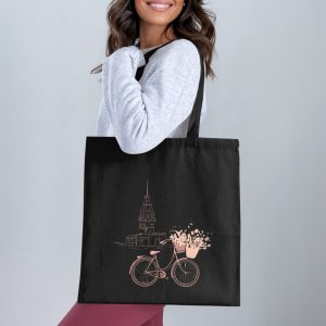 Maiden's Tower Istanbul bicycle flowers Design Tote Bags