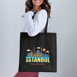 Istanbul Europe Asia Turkey Souvenir Artwork Design Tote Bags