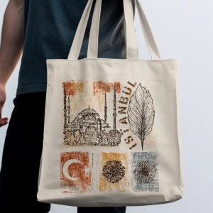 Istanbul Historical Landmark Sketch Design Printed Tote Bags