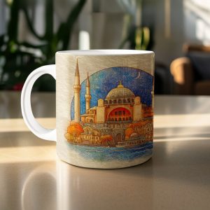 Istanbul Hagia Sophia and Tram Cartoon Design Mugs