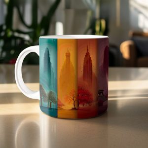 Cityscapes with Oriental Architecture Artistic Design Mugs