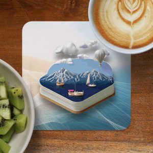 Book With Mountains Sailing Boats Balloon Image Coasters