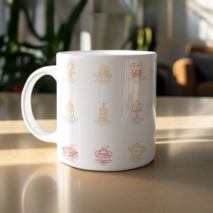 Diverse Pictorial Representation of Objects in Yellow Red Mugs