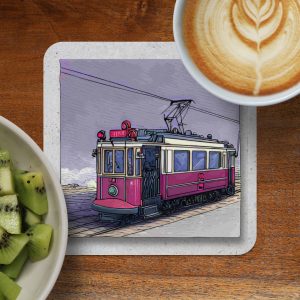 Vintage Streetcar Illustration Urban Transport Theme Coasters