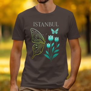 Istanbul Butterfly With Flowers Decorative Design T-Shirts