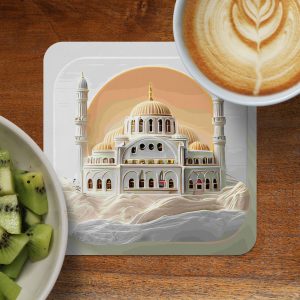 Majestic Mosque White and Gold Architectural Image Coasters
