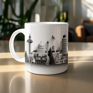 A Cityscape Black And White Illustration Design Mugs