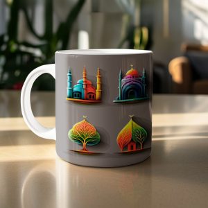 Creative Colorful Mosque Tree Illustration Art Style Mugs