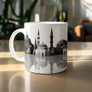 Grayscale Istanbul Skyline Reflection Vector Design Mugs