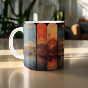 Istanbul Sunset View Illustration Of The Cityscape Mugs