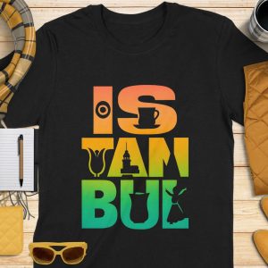 Istanbul City Landmarks in Colorful Text Design T-Shirts