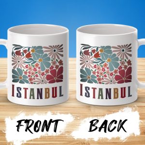 Istanbul Floral Design With Colorful Letters Mugs