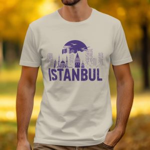 Cityscape Istanbul Silhouette Purple Graphic Design T-Shirts