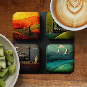 Mosque and Sailing Ship Decorative Theme Square Coasters