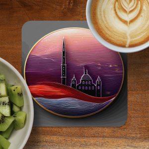 Golden Edge Mosque Building Art Illustration Design Coasters