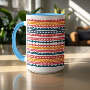 Colorful Borders Pattern Red Orange Blue on White Mugs