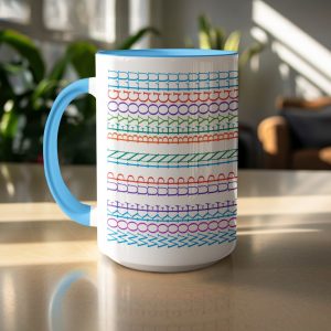 Colorful Pattern with Geometric Elements on a White Background Mugs