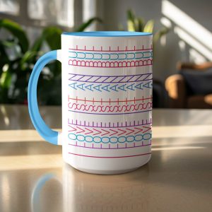 Geometric Borders in Blue Pink Red Purple Pattern Mugs