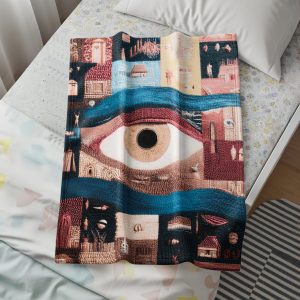 Surreal Eye with Town Mosaic Pattern Original Art Blankets
