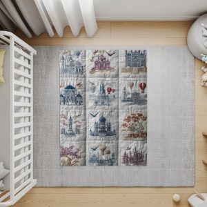 Buildings and Balloons Quilted Decorative Pattern Blankets