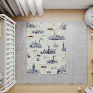 Red and Blue Cityscape Landmarks and Structures Pattern Blankets