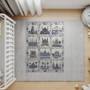 Ornate Building Illustrations Floral Border Design Blankets