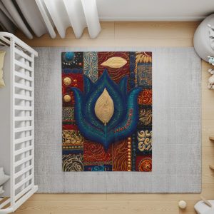 Blue Flower Art with Decorative Elements Pattern Blankets