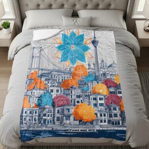 Istanbul Skyline and Flowers Cityscape Decorative Blankets