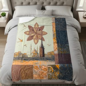 City View With Floral and Pattern Squares Decorative Blankets