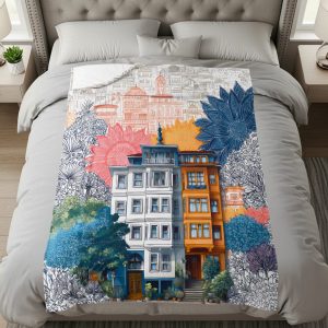 Floral Building Cityscape with Botanical Accent Blankets