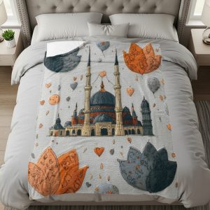 Mosque Architecture With Floral Balloons Art Pattern Blankets