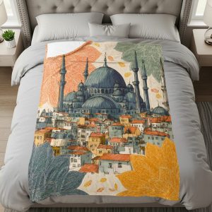 Floral Istanbul Skyline Architectural Design Blankets