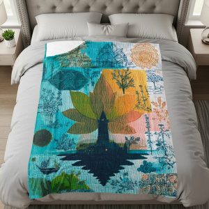 Abstract Illustrations with Lotus Flowers Art Style Blankets