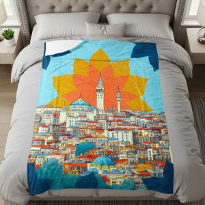 Colorful Istanbul City View Under Floral Design Blankets