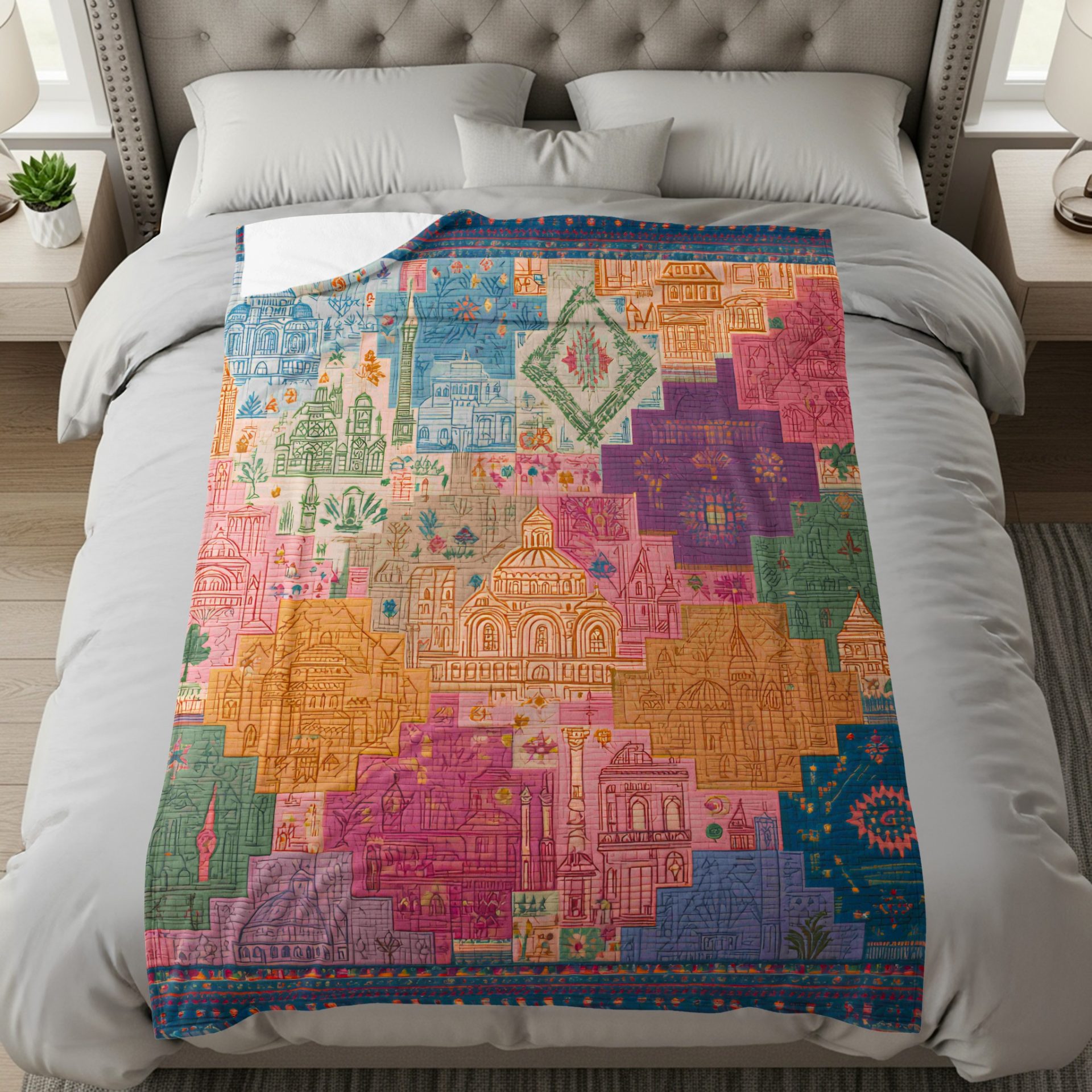 Abstract Architecture Inspired City Design Decorative Blankets