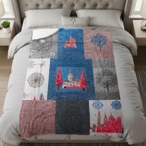 Colorful Buildings and Trees Graphic Design Pattern Blankets