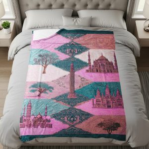 Eastern Inspired Architecture Scenery Design Pattern Blankets