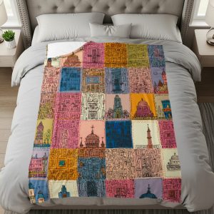 Architectural Cities Patterned Squares Illustrated Abstract Blankets