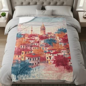 Galata Tower at Istanbul City View Sketch Art Blankets