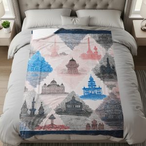 Colorful Architectural Structures Pattern Premium Blankets