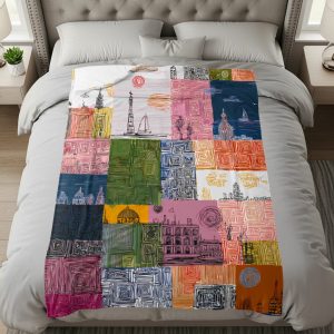 Artistic Landscape Drawing Colorful Patches Style Blankets