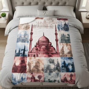 Architectural Sketches Featuring a Mosque Themed Blankets